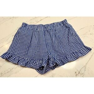 Blue Gingham Lined Ruffle Shorts Womens Size M Elastic Waist